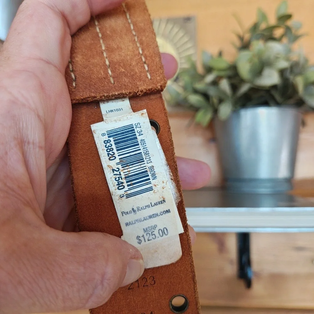 Polo Ralph Lauren NWT Vintage Y2K Brown Leather Belt Single Prong Wide Rare HTF